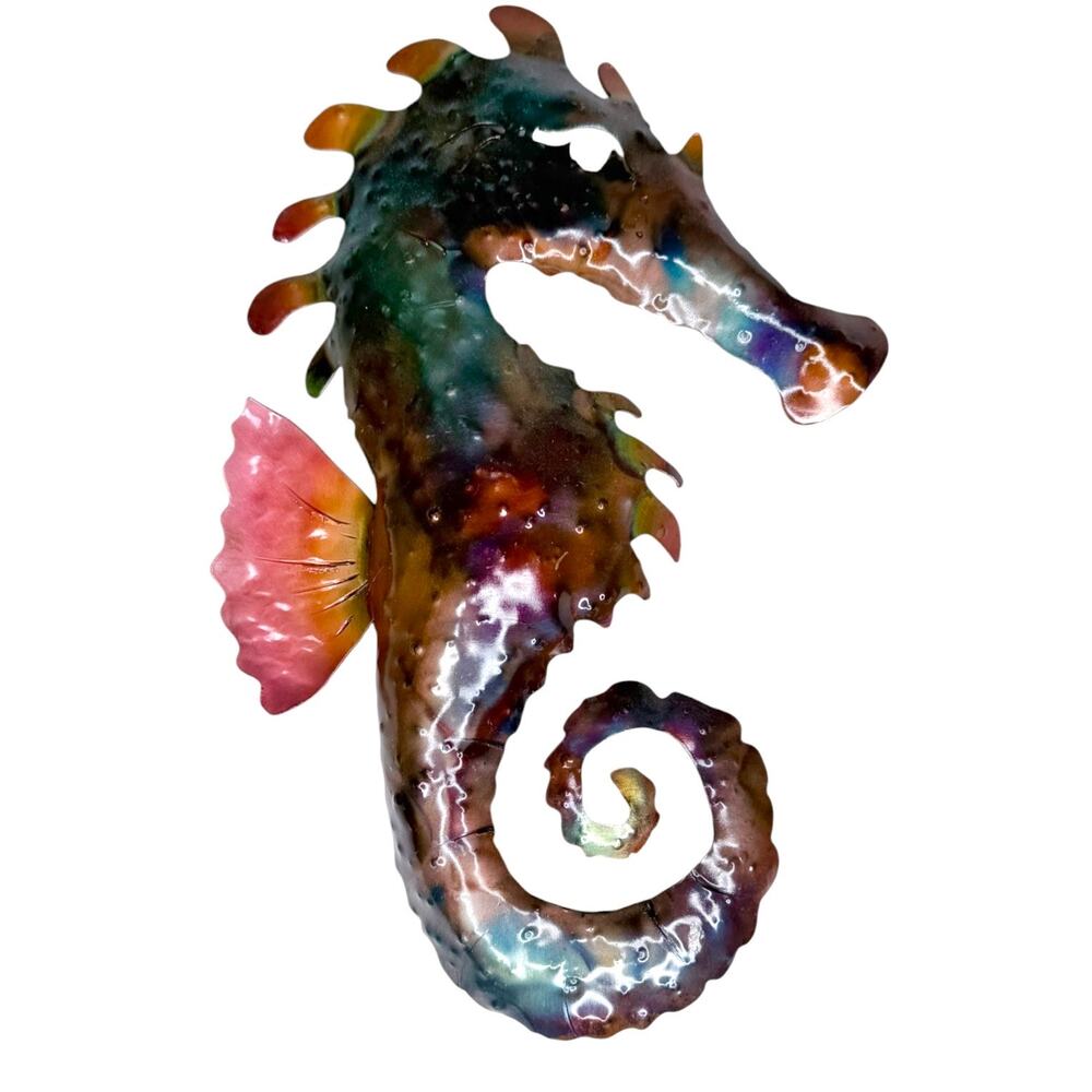 Seahorse Metal Wall Artwork 9" Multi Color Copper Handmade Ocean Sea Creature